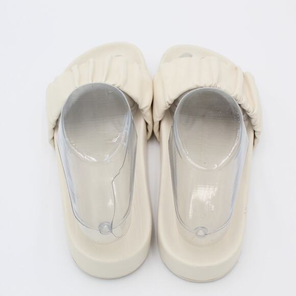 J. Crew Sandal Womens 8 White Leather Scrunchie Strap Slide Minimalist Slip On - Picture 4 of 9
